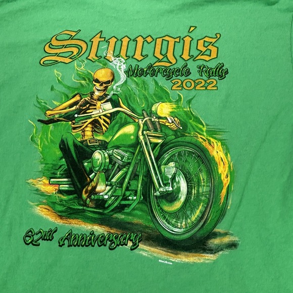 Sturgis Motorcycle Rally Shirt Mens 2XL Green 2022‎ 82nd Anniversary Biker Tee - Picture 1 of 7